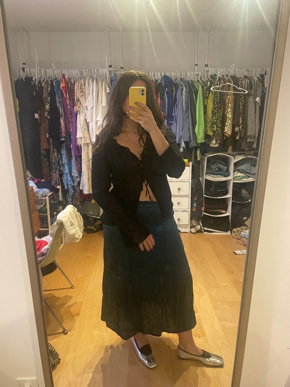 Blue Iridescent Maxi Skirt - Women's Flowy A-Line Skirt